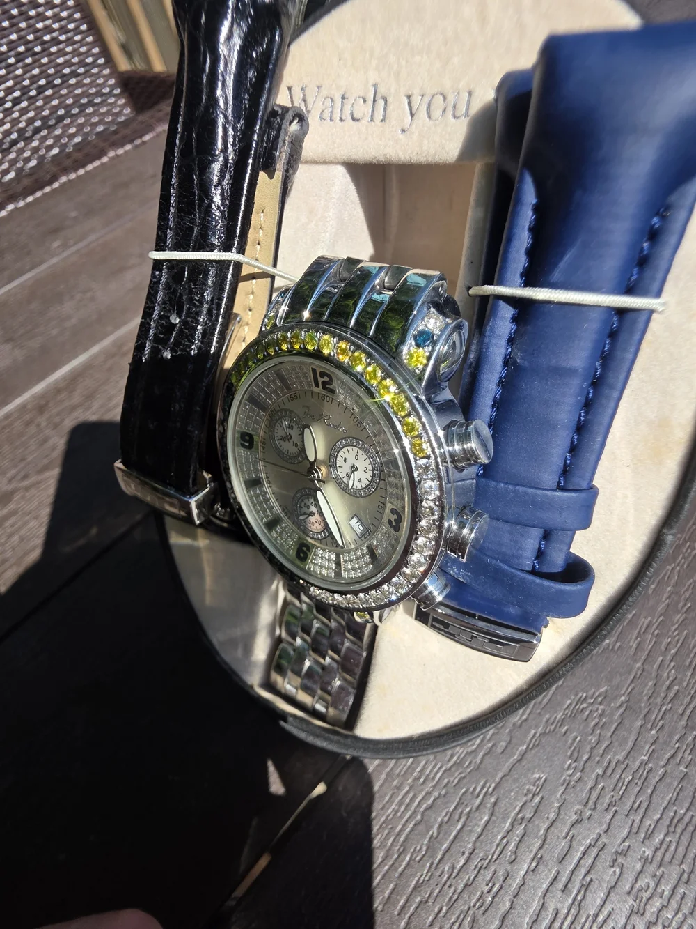 Joe Rodeo Mens JOJO  MULTI COLOR DIAMOND Silver Chronograph Watch